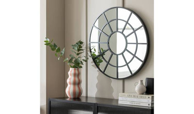 Argos Habitat Black Windowpane Round Wall Mirror - 60cm- Buy online at McGrocer