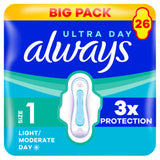 ASDA Always Ultra Sanitary Towels Light / Moderate Flow Day (Size 1) with Wings, 26 Pads- Buy online at McGrocer