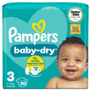 Pampers Baby-Dry Size 3 Disposable Nappies 50 Pack for 6kg-10kg