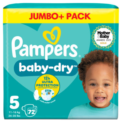 ASDA Pampers Baby-Dry Size 5 Baby Nappies 72 Nappies Jumbo+ Pack- Buy online at McGrocer