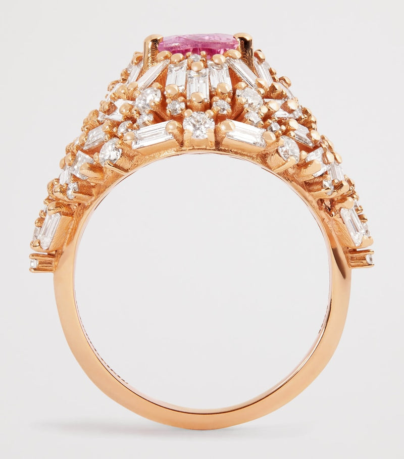 Suzanne Kalan rose gold diamond and pink sapphire ring - British product