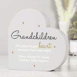 Personalised wooden heart ornament for grandchildren, imported from the UK