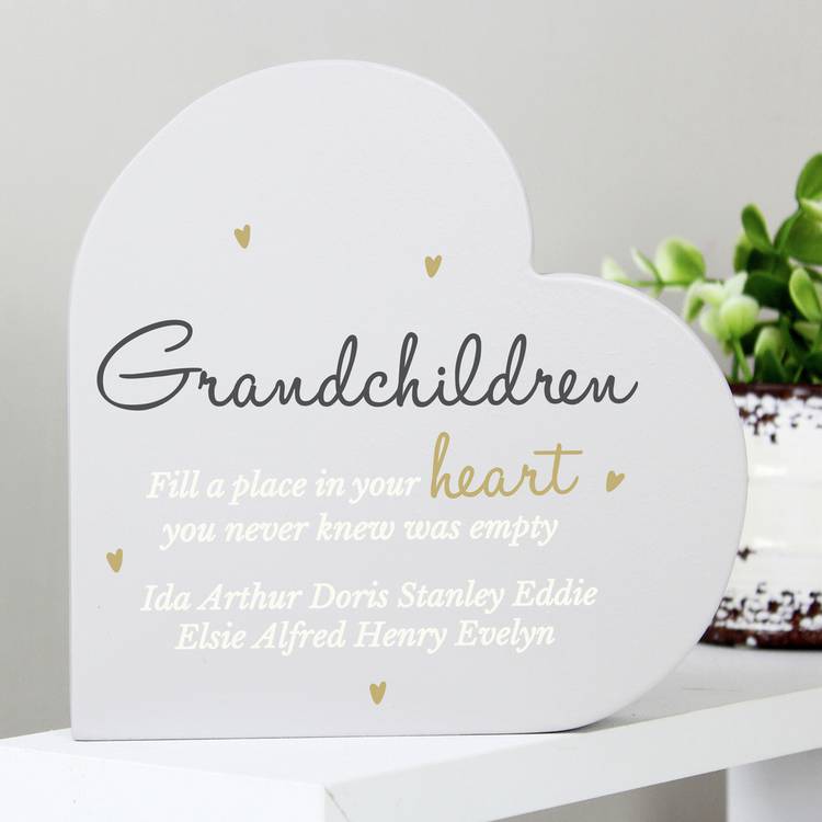 Personalised wooden heart ornament for grandchildren, imported from the UK