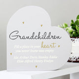 Personalised wooden heart ornament for grandchildren, imported from the UK