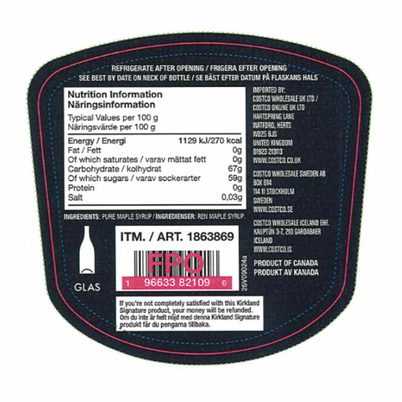 Kirkland Signature Grade A golden maple syrup 740ml, imported from the UK