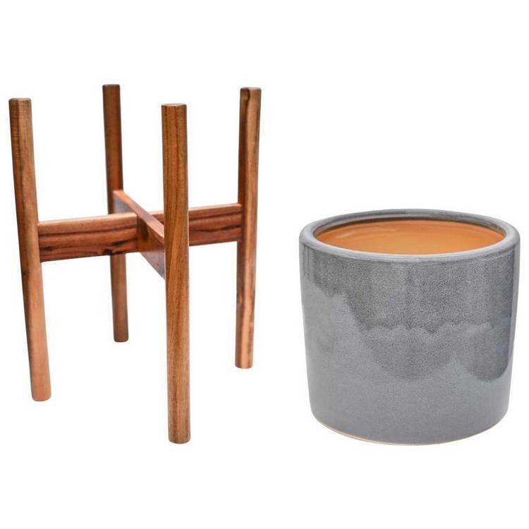 Ivyline Anzio ceramic planter warm grey, UK version