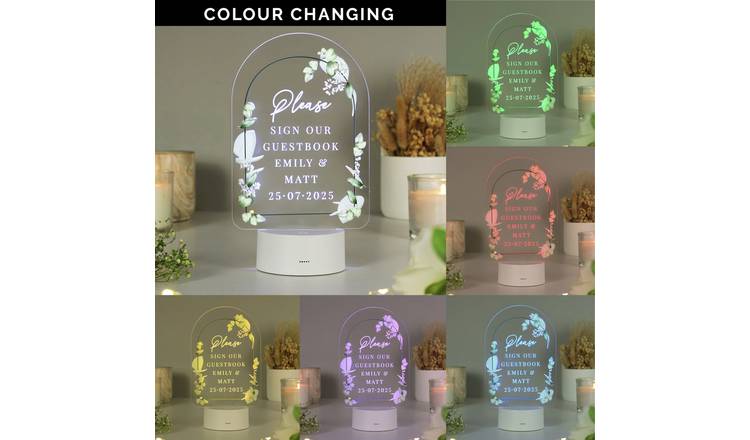 Personalised botanical LED wedding light colour changing, imported from the UK