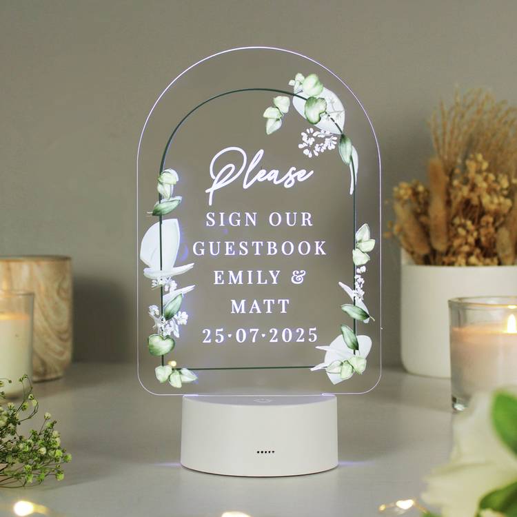 Personalised botanical LED wedding light colour changing, imported from the UK