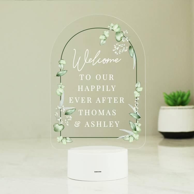 Personalised botanical LED wedding light colour changing, imported from the UK