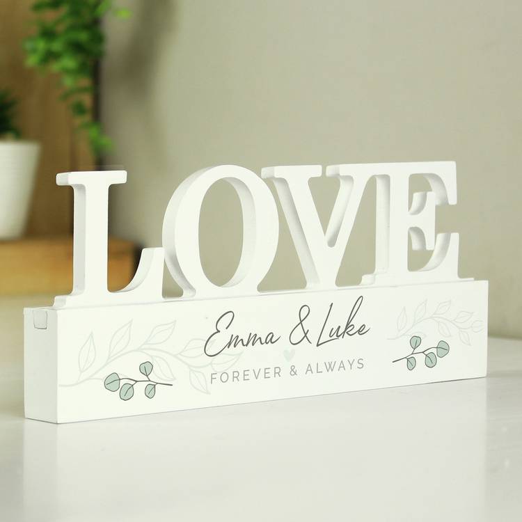 Personalised botanical wooden love ornament, UK version