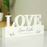 Personalised botanical wooden love ornament, UK version