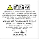 Personalised vanilla scented February birth candle in amber glass jar, UK version