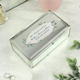Personalised botanical jewellery box with mirrored finish, imported from the UK