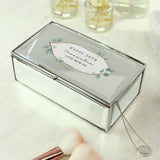 Personalised botanical jewellery box with mirrored finish, imported from the UK