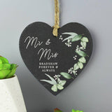 Personalised botanical slate heart ornament, UK version