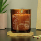 Personalised vanilla scented May birth flower candle in amber glass jar (British brand)