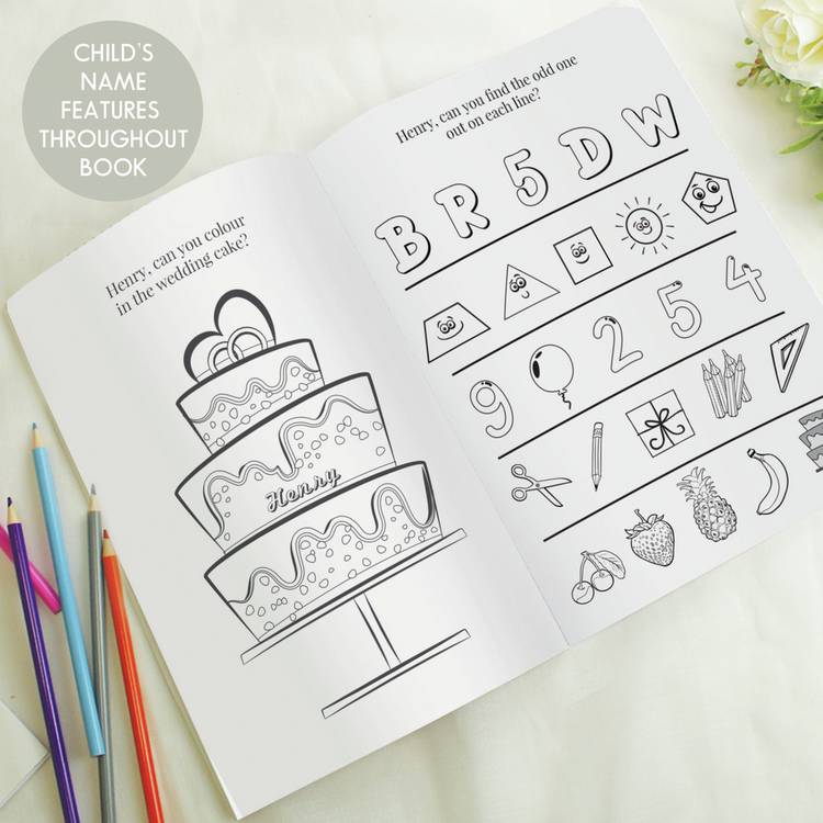 Personalised blue wedding activity book - British product