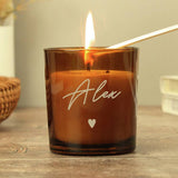 Personalised amber glass vanilla candle 8cm tall British brand