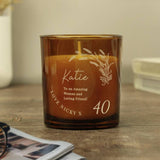 Personalised vanilla amber glass candle birthday gift, UK version