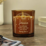 Personalised vanilla candle in amber glass jar, 30 hours burn time - British product