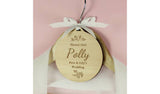 Personalised wooden wedding tag with ribbon, 10.7cm, imported from the UK