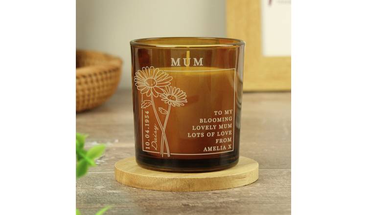 Personalised birth flower candle vanilla, imported from the UK