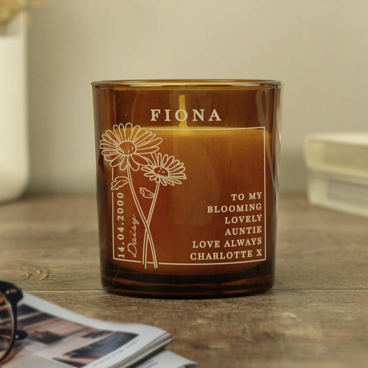 Personalised birth flower candle vanilla, imported from the UK