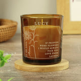 Personalised vanilla birthday candle in amber glass jar (British brand)