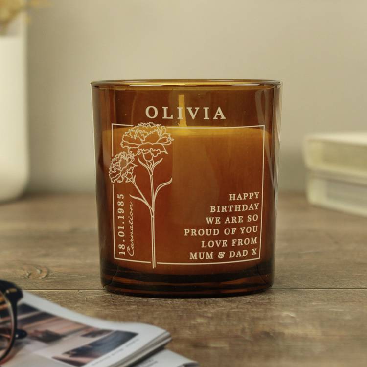 Personalised January birth flower candle vanilla - British product