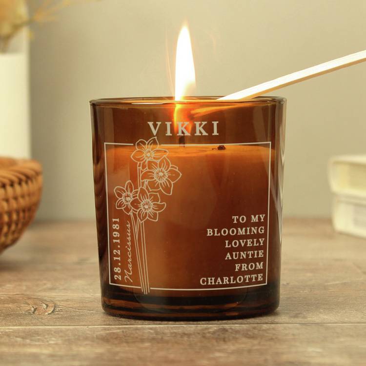 Personalised vanilla candle jar, December birthday gift, UK version