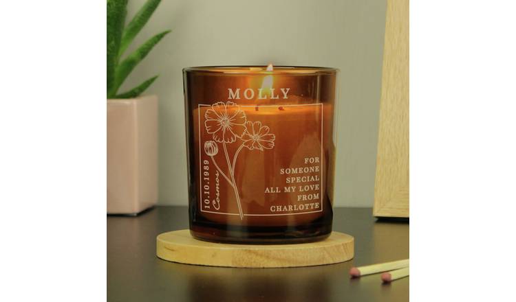 Personalised vanilla candle in amber glass jar (British brand)