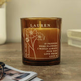 Personalised vanilla candle in amber glass jar (British brand)