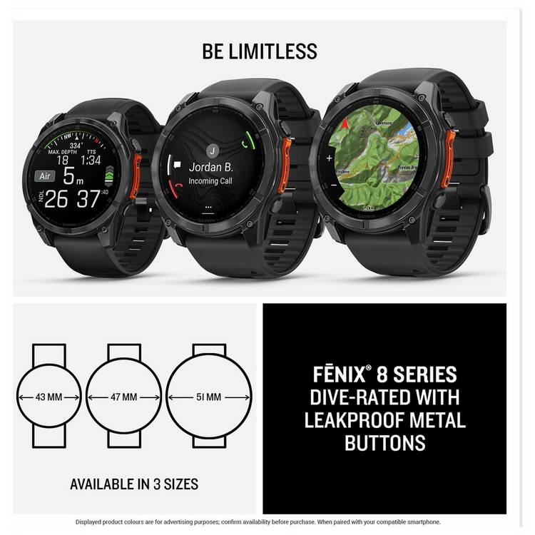 Garmin Fenix 8 51mm multisport GPS smartwatch Glass Grey and Black (British brand)
