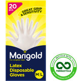 Marigold latex disposable gloves M/L 20 pack, UK version