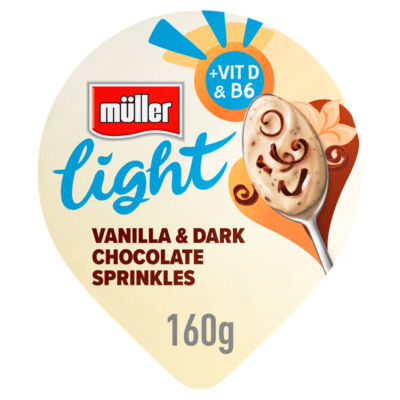 Müller Light Vanilla Chocolate Sprinkles Yogurt 160g, imported from the UK