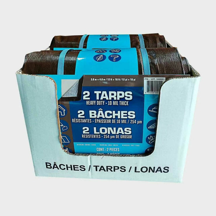 Heavy duty reversible brown and silver tarpaulin 12ft x 16ft, 2 pack, UK version