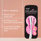 Wilkinson Sword Intuition eyebrow shaper razor with 3 beauty tools and precision cap (British brand)
