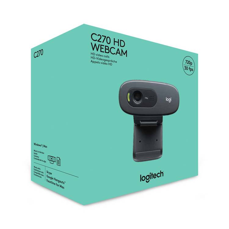 Logitech C270 HD webcam with universal clip and built-in microphone - British product