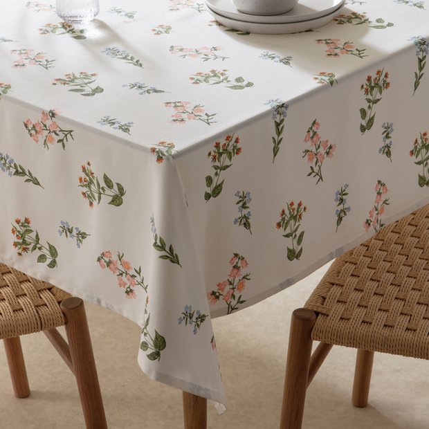 Argos Home bee floral table cloth cream 180x140cm - British product