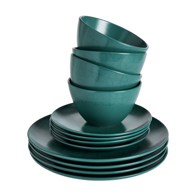 Argos Home Geo 16 piece dinner set in teal, UK version