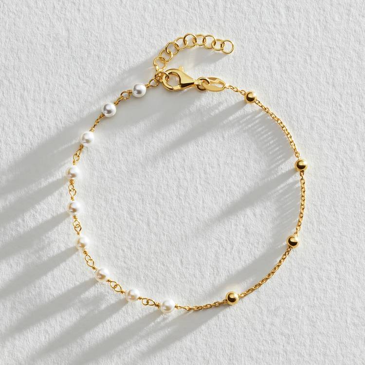 Revere 9ct gold plated silver synthetic pearls bracelet 20cm (British brand)