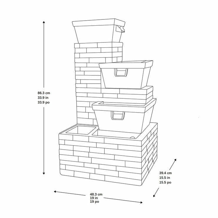 Brick tiered outdoor fountain with warm LEDs 86cm (British brand)