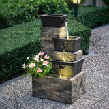 Costco UK 34.5 Inch Brick Tiered Outdoor Fountain with LEDs- Buy online at McGrocer