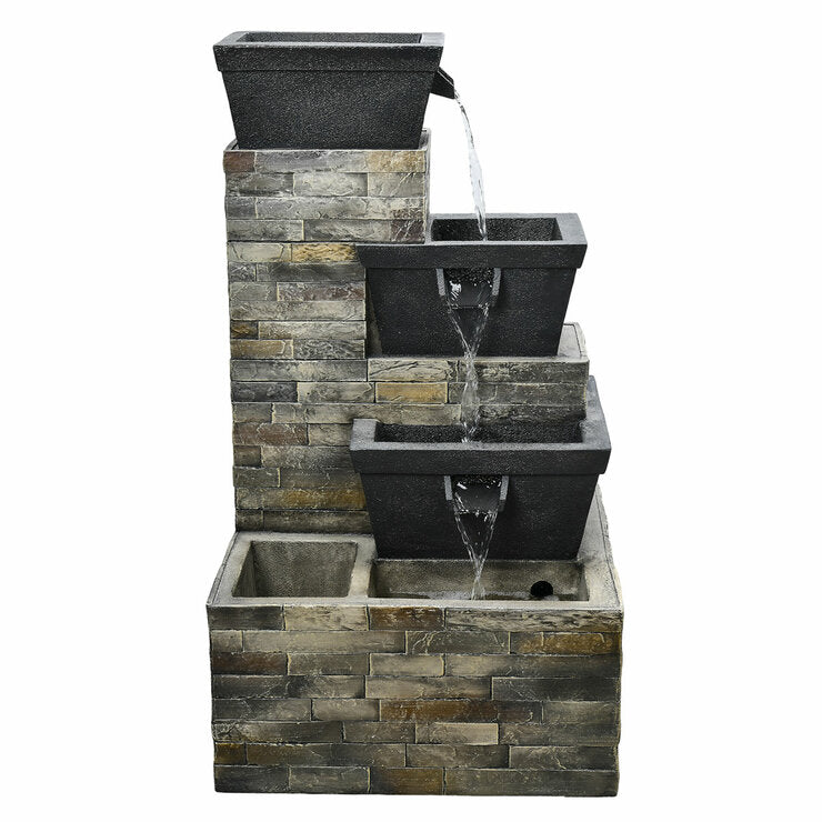 Brick tiered outdoor fountain with warm LEDs 86cm (British brand)