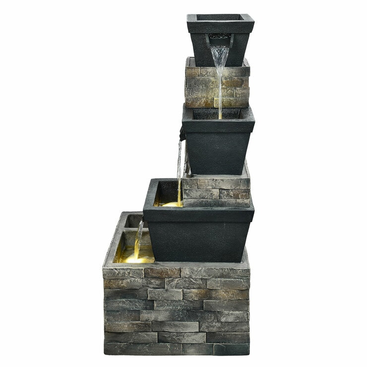 Brick tiered outdoor fountain with warm LEDs 86cm (British brand)