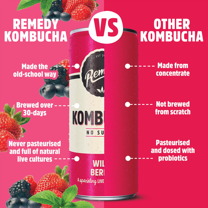 Remedy wild berry kombucha 4x330ml, imported from the UK