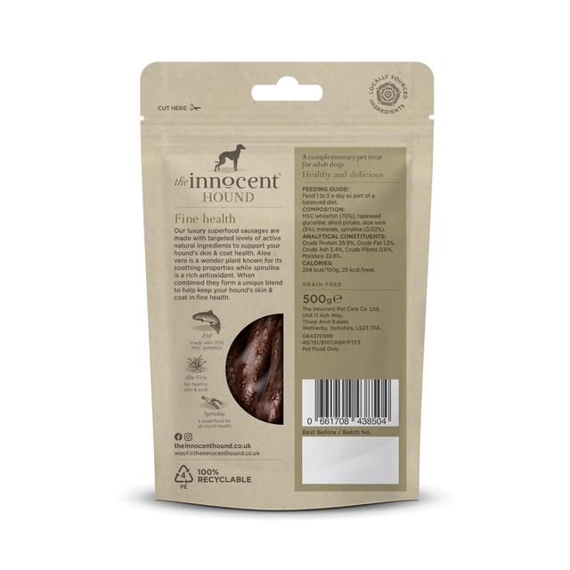 The Innocent Hound Dog Treats Skin and Coat Support Superfood Sausages   500g GOODS M&S