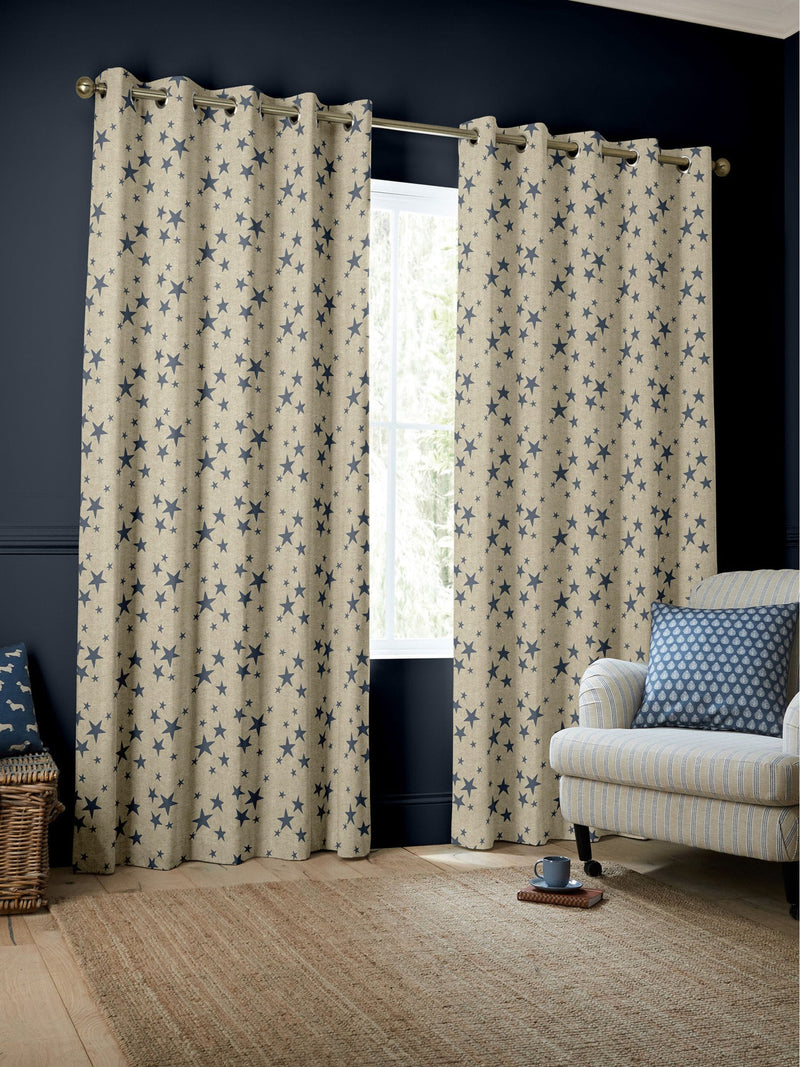 Emily Bond Indigo Blue St Maws made to measure curtains (British brand)