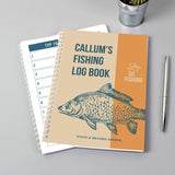 Personalised A5 fishing log book with custom name, imported from the UK