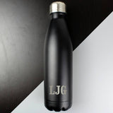 Personalised black water bottle 500ml, imported from the UK